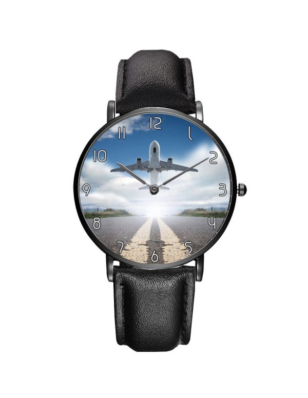 Taking Off Aircraft Printed Leather Strap Watches Hot on Sale