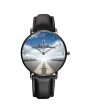 Taking Off Aircraft Printed Leather Strap Watches Hot on Sale