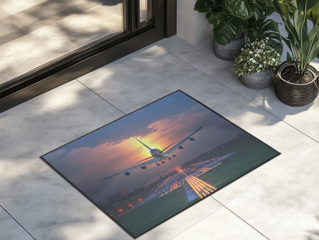 Super Airbus A380 Landing During Sunset Designed Door Mats Online Sale