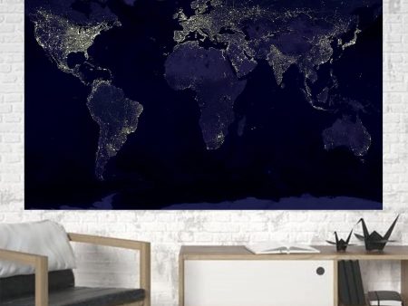 World Map From Space Printed Canvas Posters (1 Piece) Cheap