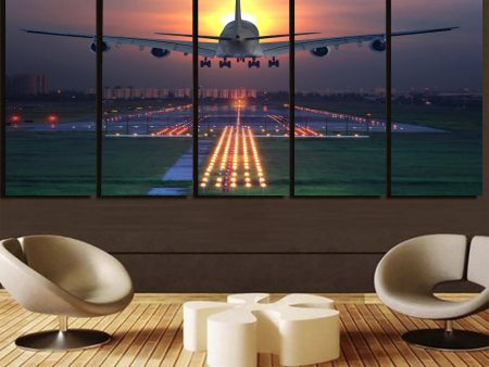 Super Boeing 747 Landing During Sunset Printed Canvas Prints (5 Pieces) Hot on Sale