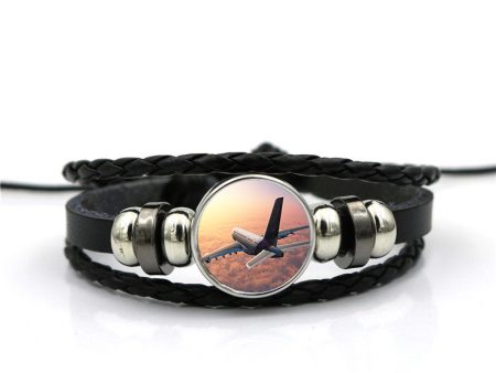 Super Cruising Airbus A380 over Clouds Designed Leather Bracelets Fashion