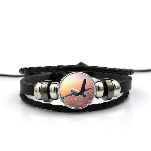 Super Cruising Airbus A380 over Clouds Designed Leather Bracelets Fashion