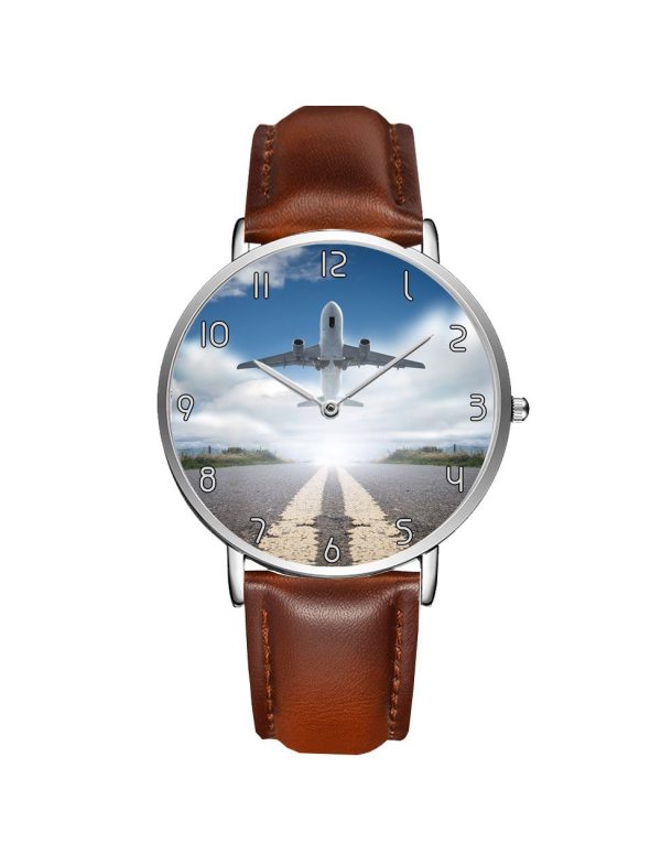 Taking Off Aircraft Printed Leather Strap Watches Hot on Sale