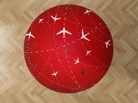 Travelling with Aircraft (Red) Designed Carpet & Floor Mats (Round) Supply